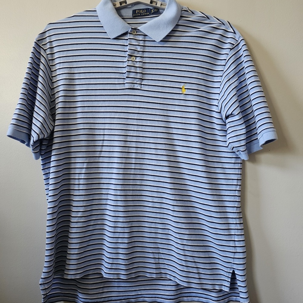 Polo Ralph Lauren Shirt Men's Size XLT Polo Shirt Blue Stripe Pony Tall